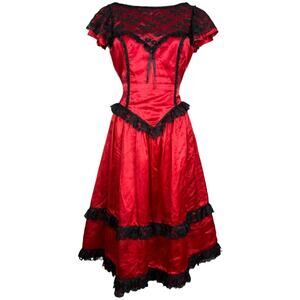 Vintage red satin black lace dark romantic goth Lolita dress S/M